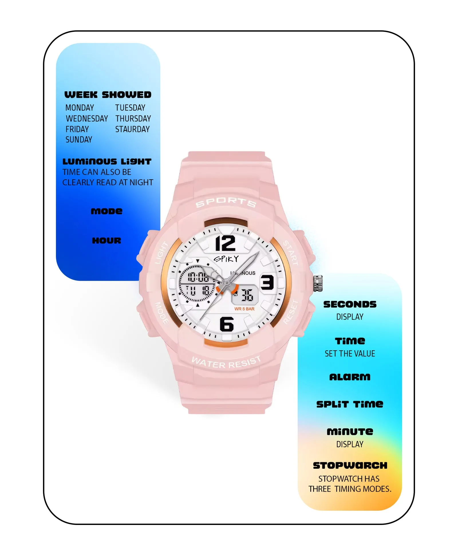Spiky Eva6 Analog & Digital Sporty Watch - Black
