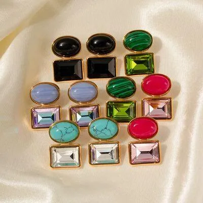 Stainless Steel Zircon Geometric Earrings