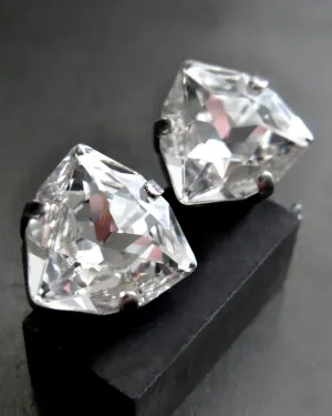 STAR DUST - Large Trilliant Clear Crystal Stud Earrings, 2 Sizes