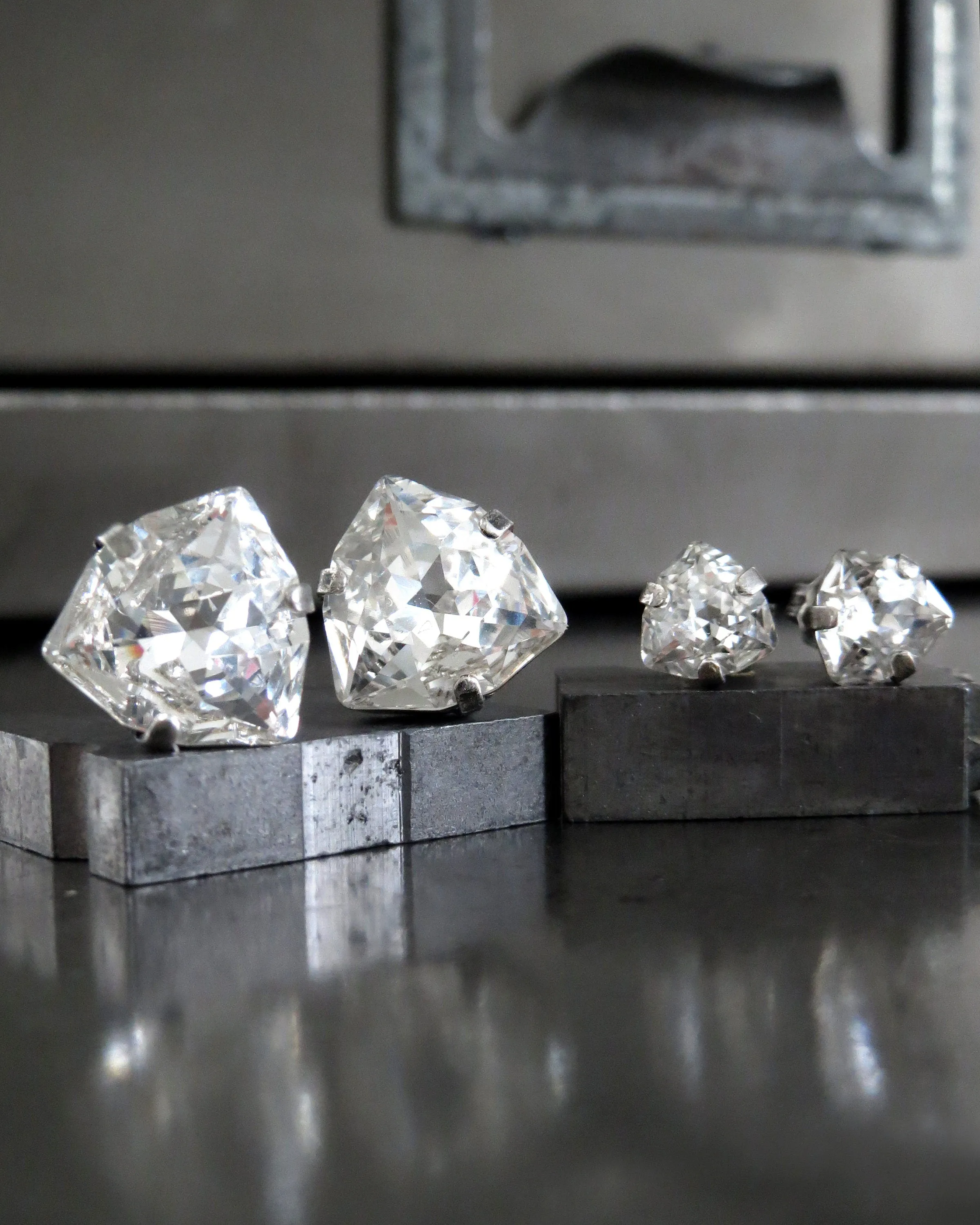 STAR DUST - Large Trilliant Clear Crystal Stud Earrings, 2 Sizes