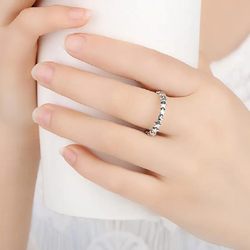 Star Trail Stackable Finger Ring For Women Wedding 100% 925 Sterling Silver Jewelry