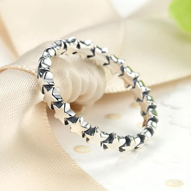 Star Trail Stackable Finger Ring For Women Wedding 100% 925 Sterling Silver Jewelry