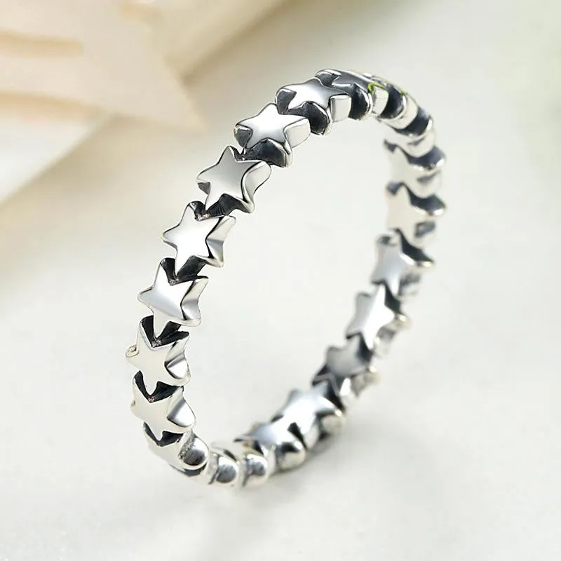 Star Trail Stackable Finger Ring For Women Wedding 100% 925 Sterling Silver Jewelry