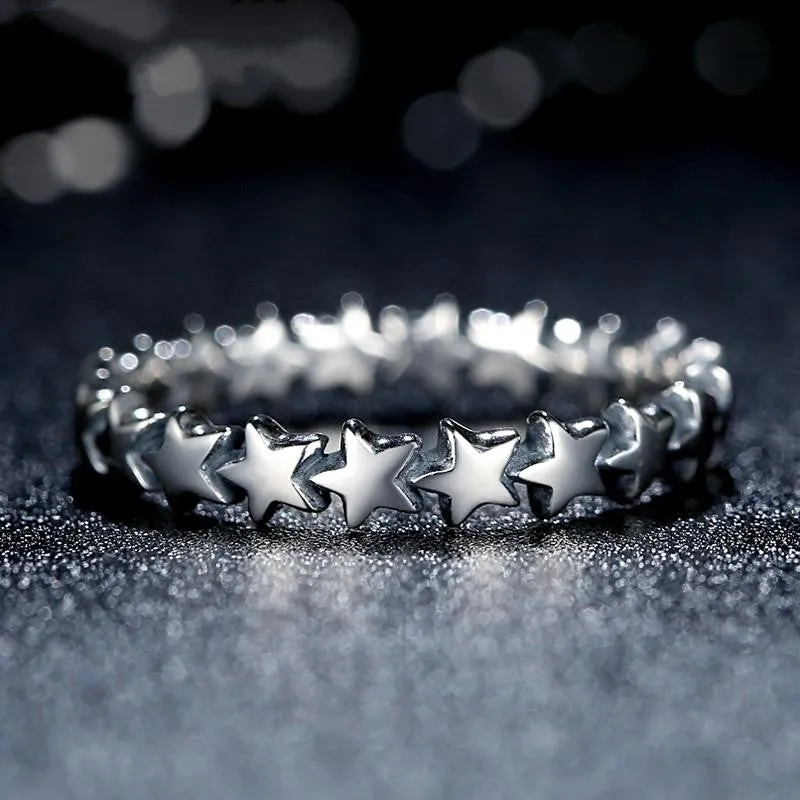 Star Trail Stackable Finger Ring For Women Wedding 100% 925 Sterling Silver Jewelry
