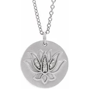 Sterling Silver .025 CTW Diamond Lotus 16-18" Necklace