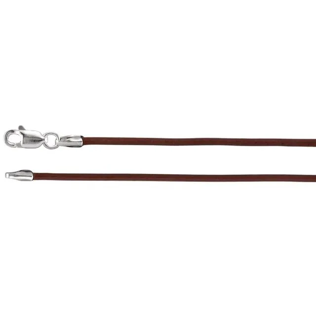 Sterling Silver 1.5 mm Brown Leather  7" Cord