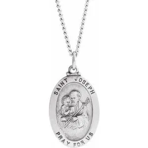 Sterling Silver 25x18 mm St. Joseph Oval Necklace