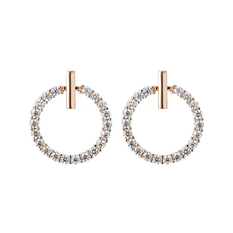 Sterling Silver Crystal Rhinestone Geometric Round Stud Earrings