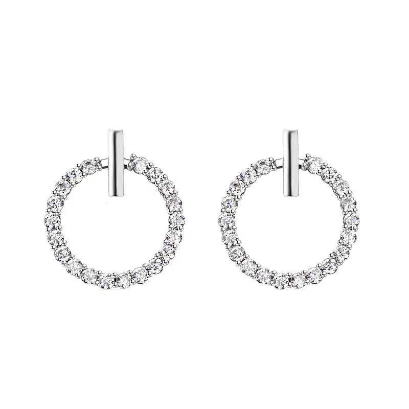 Sterling Silver Crystal Rhinestone Geometric Round Stud Earrings