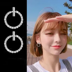 Sterling Silver Crystal Rhinestone Geometric Round Stud Earrings