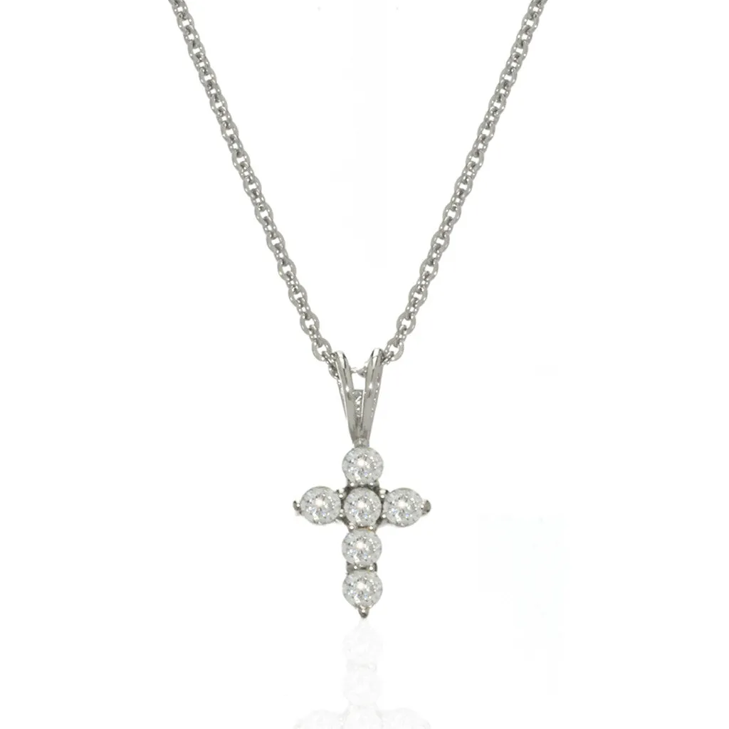 Sterling Silver Cubic Zirconia Extra Small Cross Necklace