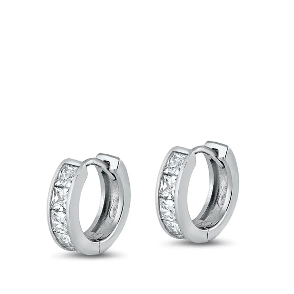 Sterling Silver Cute Clear CZ Elegant Studded Hoop High Polished Earrings 925