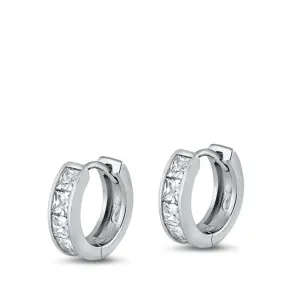 Sterling Silver Cute Clear CZ Elegant Studded Hoop High Polished Earrings 925