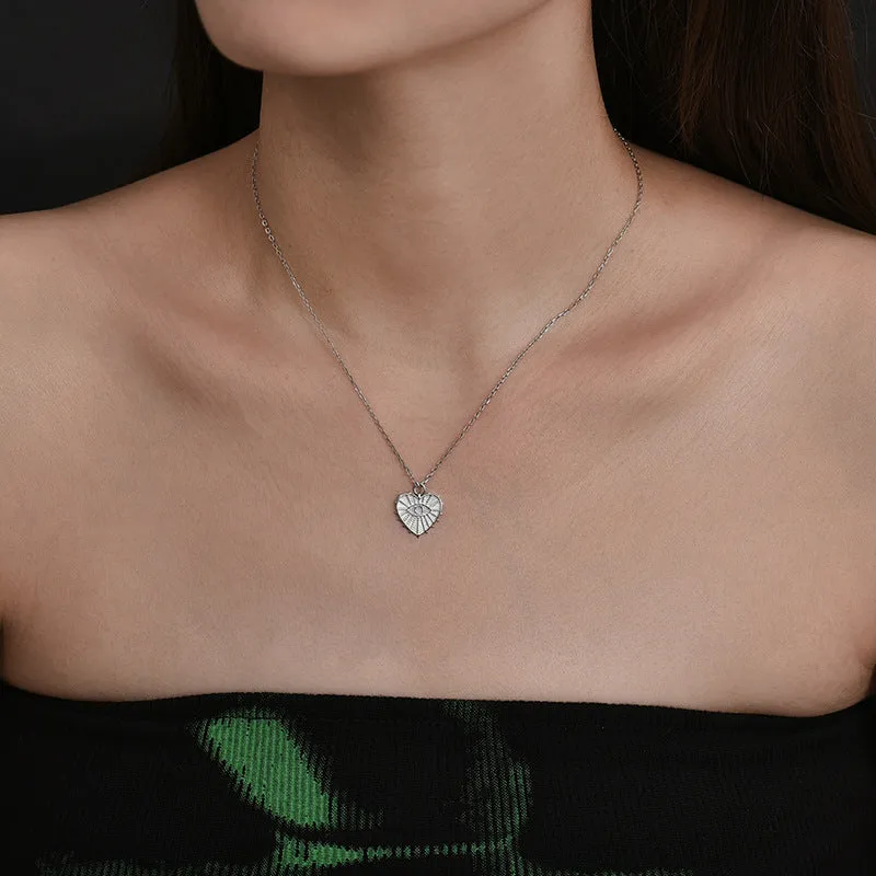 Sterling Silver Evil Eye in Heart Rays Necklace Protection NeckLace