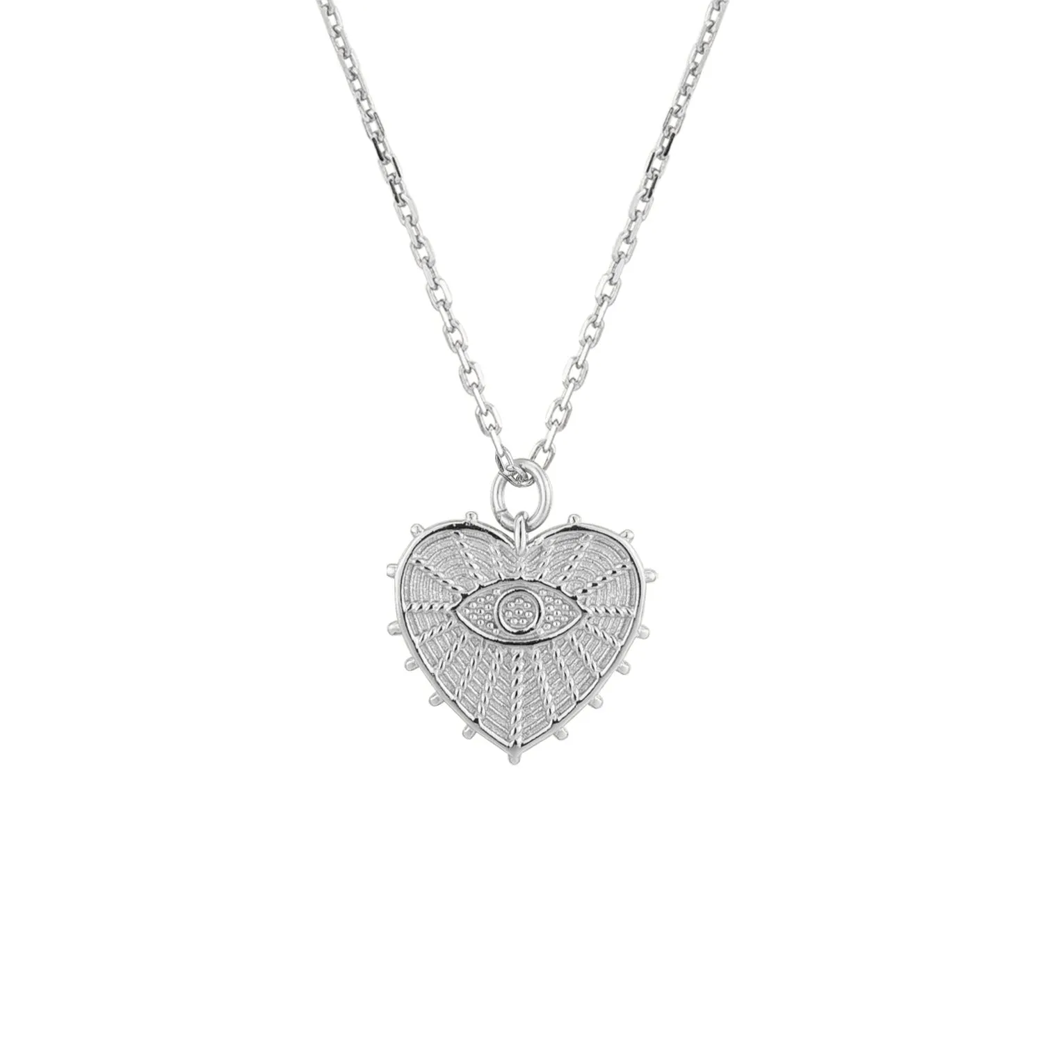 Sterling Silver Evil Eye in Heart Rays Necklace Protection NeckLace