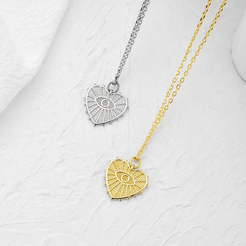 Sterling Silver Evil Eye in Heart Rays Necklace Protection NeckLace