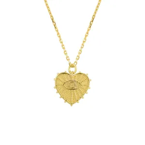 Sterling Silver Evil Eye in Heart Rays Necklace Protection NeckLace