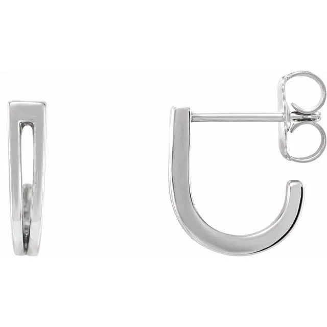 Sterling Silver Geometric J-Hoop Earrings