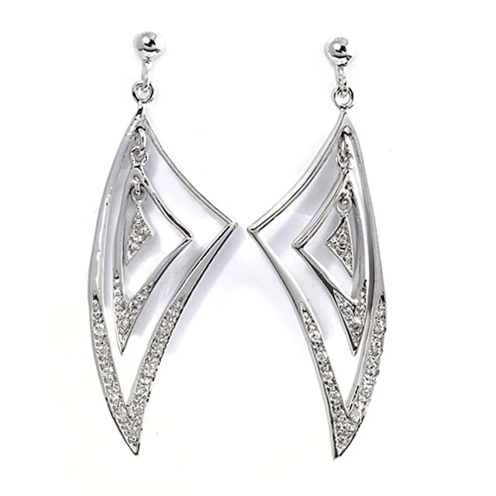 Sterling Silver Geometric Spiral Statement Cluster Studded Earrings Clear CZ 925