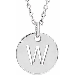 Sterling Silver Initial W 10 mm Disc 16-18" Necklace