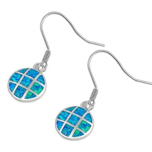 Sterling Silver Modern Circle Mosaic High Polish Earrings Blue Synthetic Opal