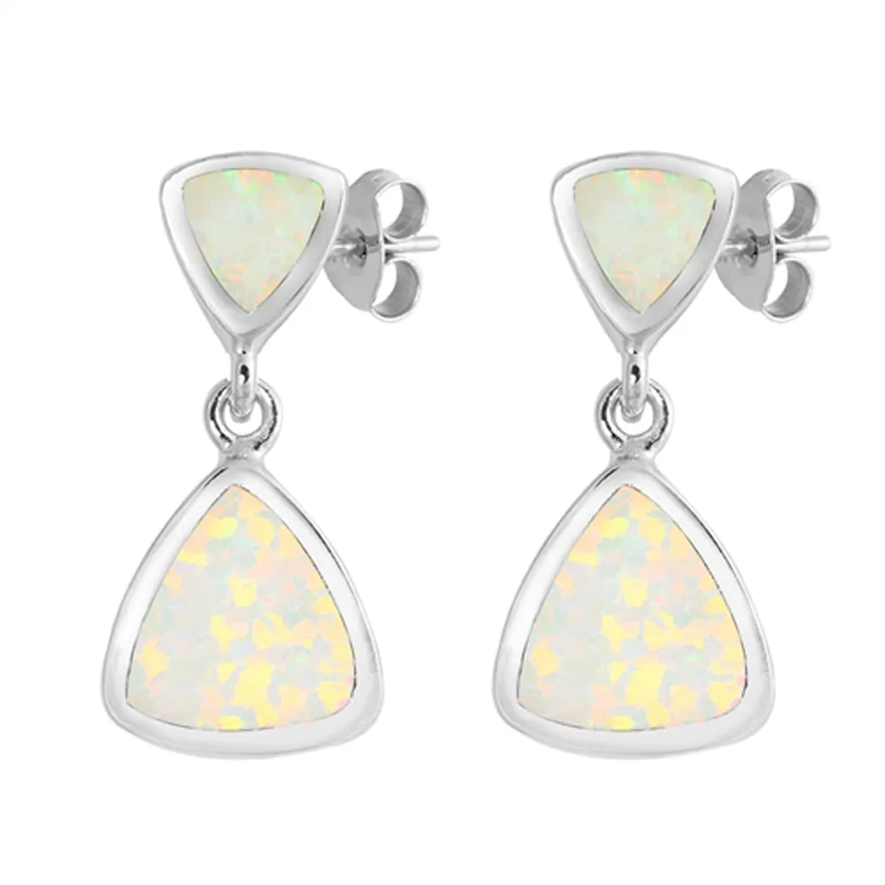 Sterling Silver Modern Triangle Journey Statement Earrings White Synthetic Opal