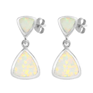Sterling Silver Modern Triangle Journey Statement Earrings White Synthetic Opal