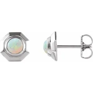 Sterling Silver Natural White Opal Geometric Cabochon Earrings