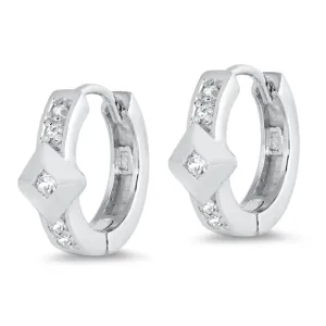 Sterling Silver Studded Modern Hoop Geometric Unique Huggie Earrings Clear CZ