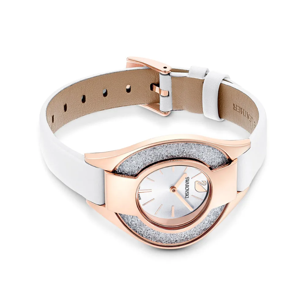Swarovski Crystalline Sporty Watch Leather Strap, White, Rose-Gold Tone Pvd