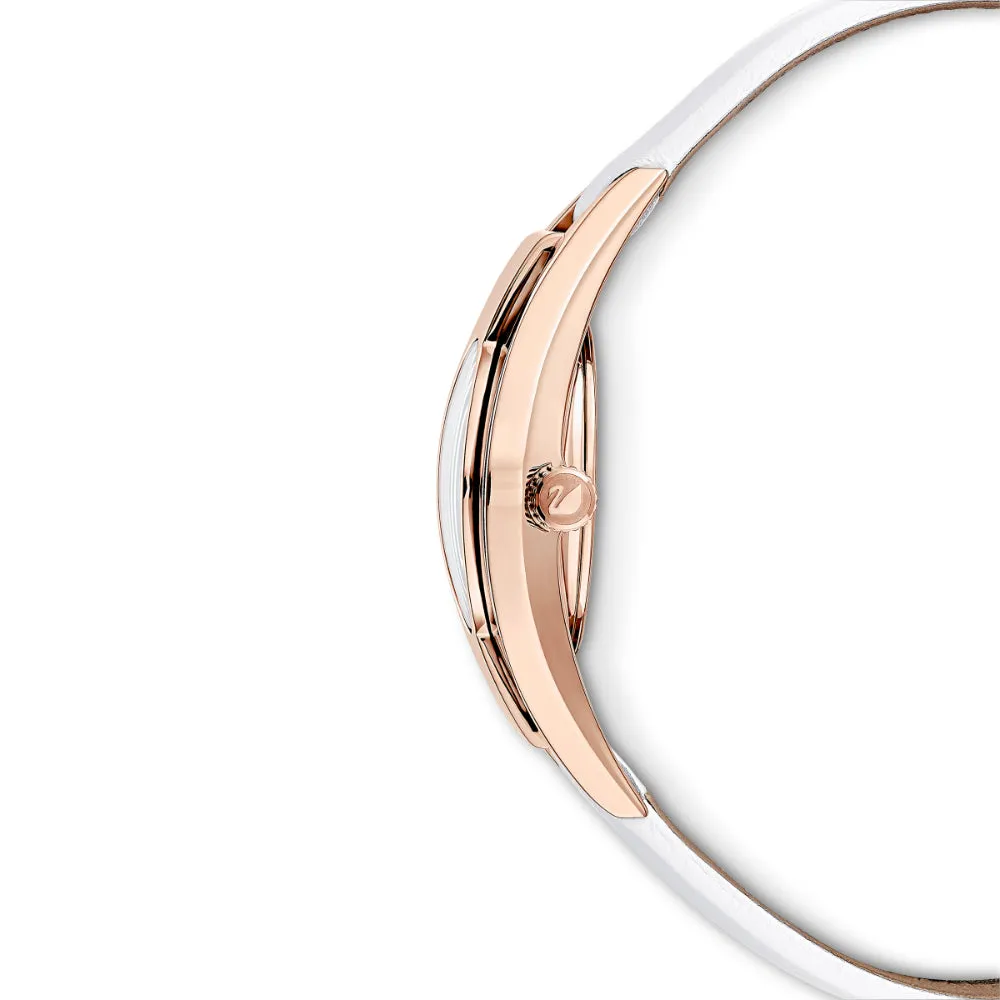 Swarovski Crystalline Sporty Watch Leather Strap, White, Rose-Gold Tone Pvd
