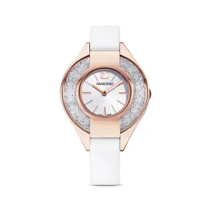 Swarovski Crystalline Sporty Watch Leather Strap, White, Rose-Gold Tone Pvd