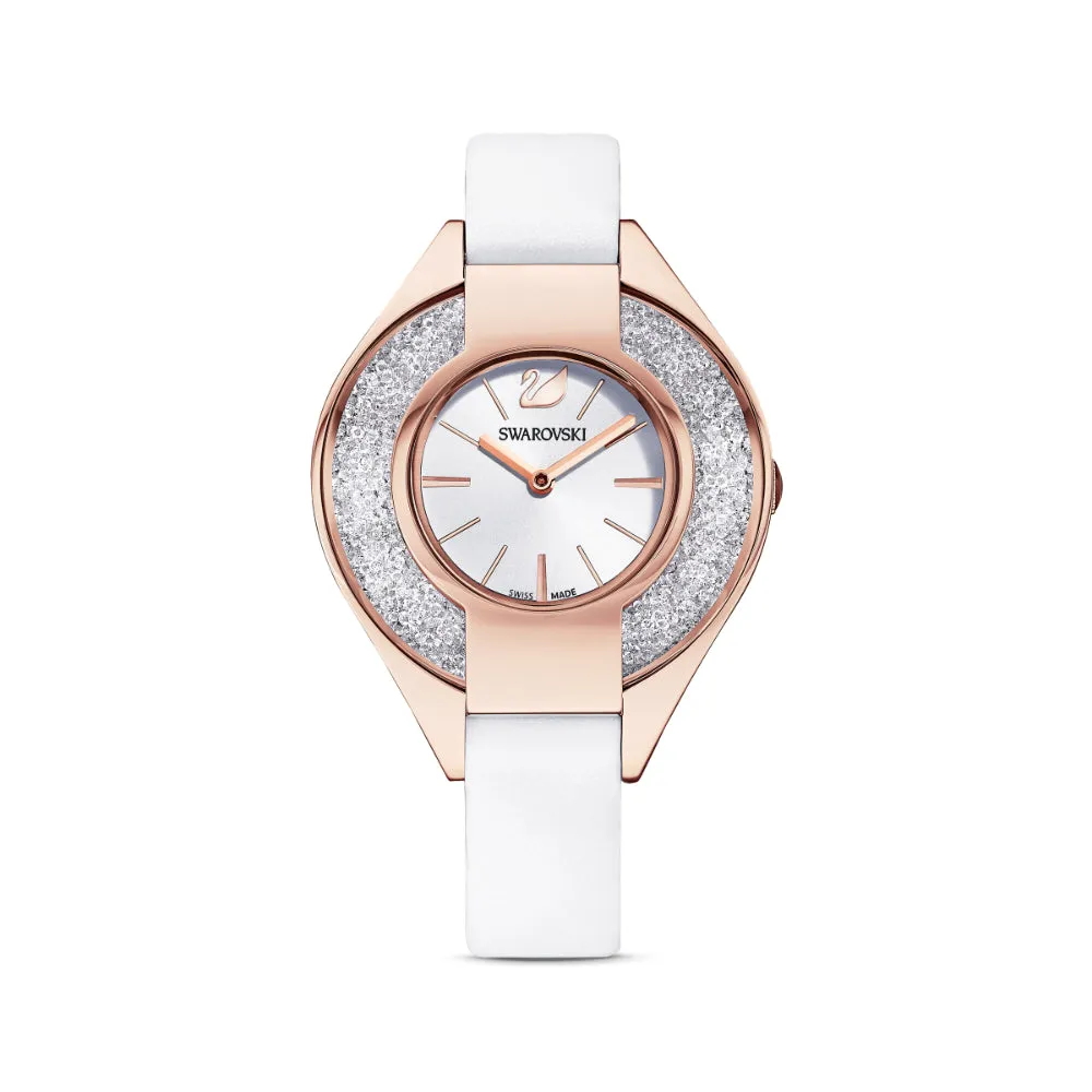 Swarovski Crystalline Sporty Watch Leather Strap, White, Rose-Gold Tone Pvd