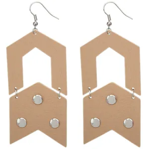 Tan Wooden Open Geometric Link Earrings