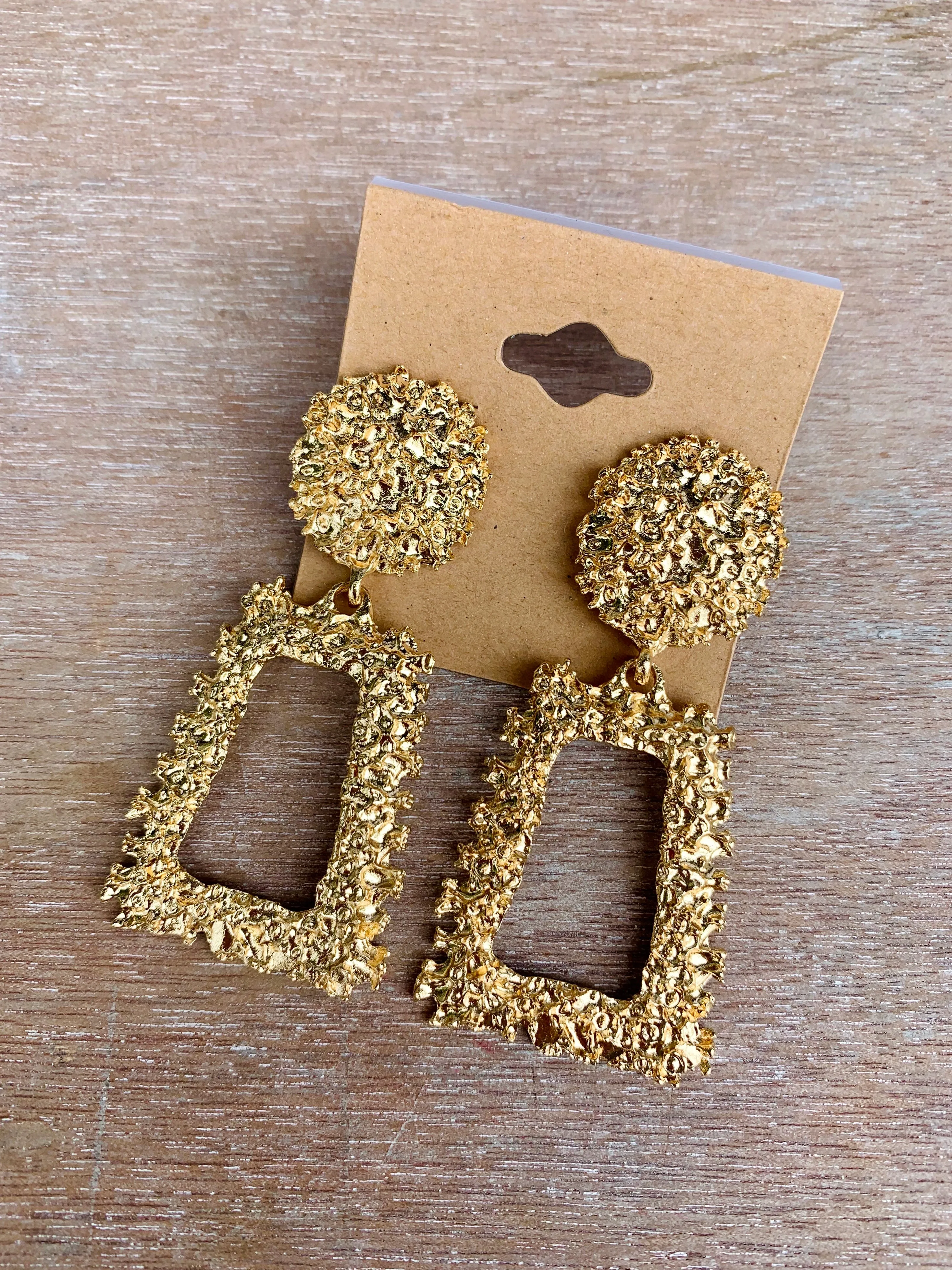 Textured Gold Geometric Drop Earrings