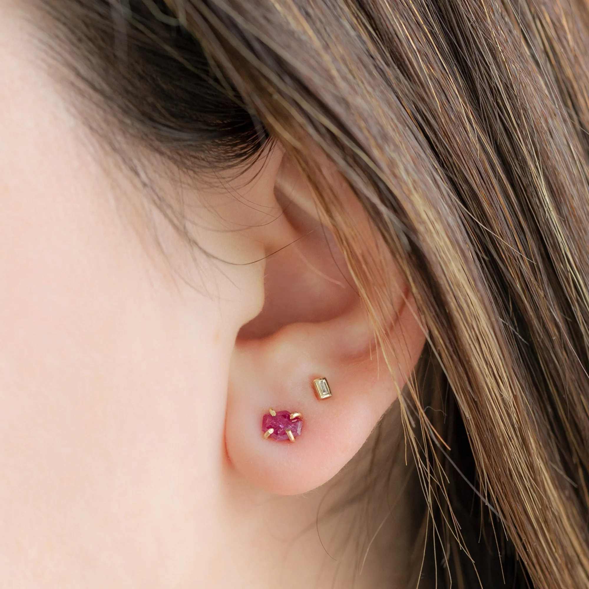 The Hexagon Ruby Stud Earrings | 14K Yellow Gold