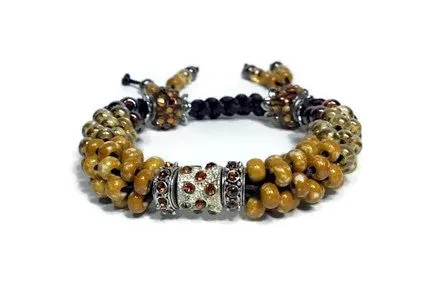 The Topaz beaded bracelet, woman size, topaz brown kumihimo wristlet, Boho-style, with macrame clasp