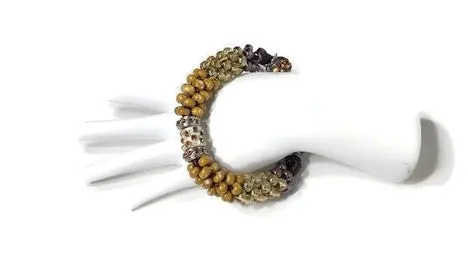The Topaz beaded bracelet, woman size, topaz brown kumihimo wristlet, Boho-style, with macrame clasp