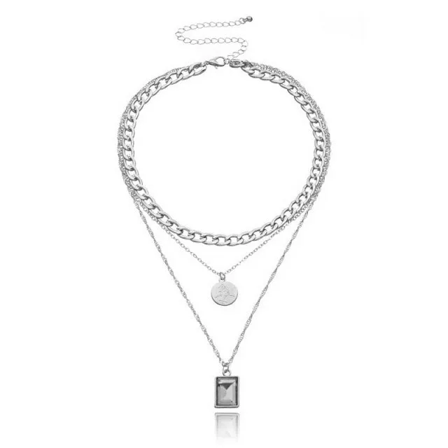Thick Chains Round Square Necklace