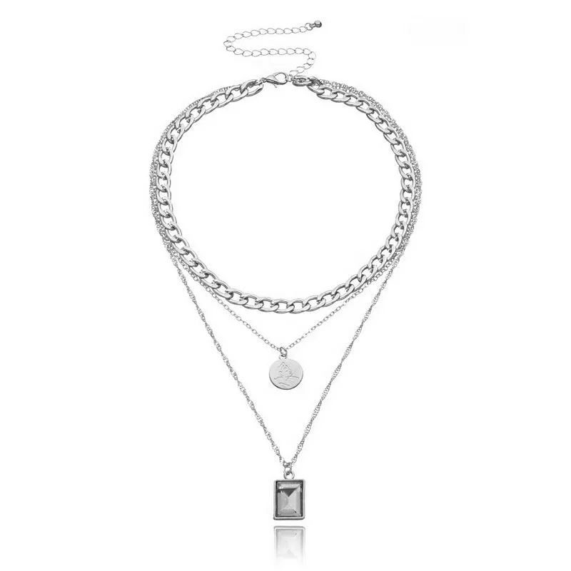 Thick Chains Round Square Necklace