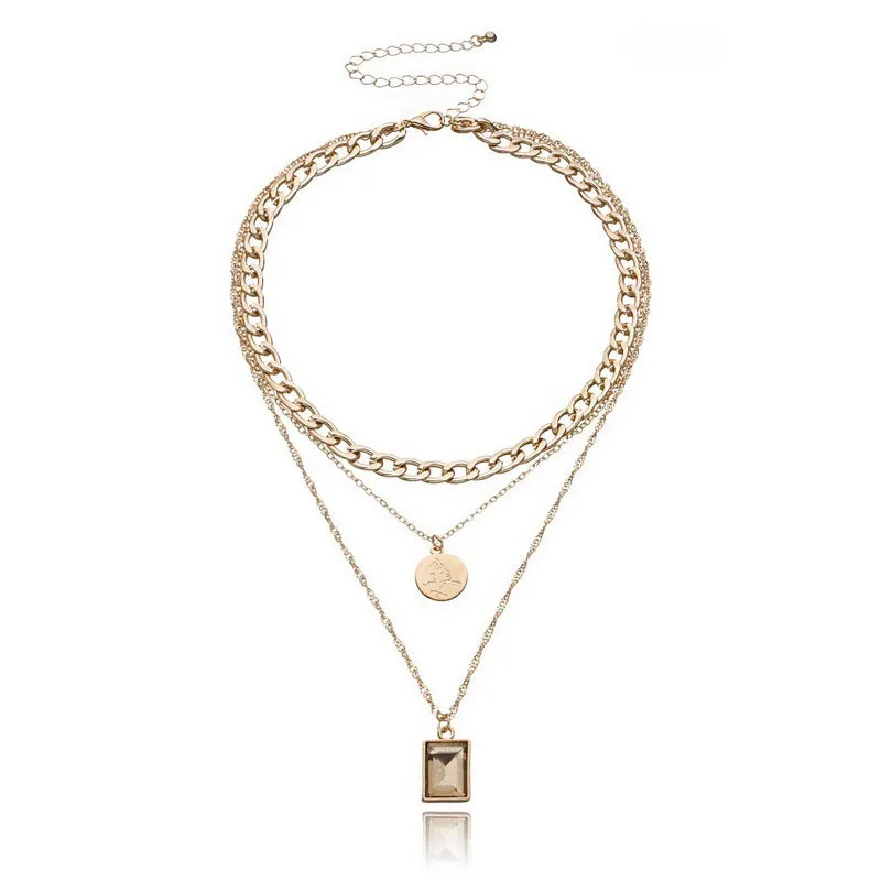 Thick Chains Round Square Necklace