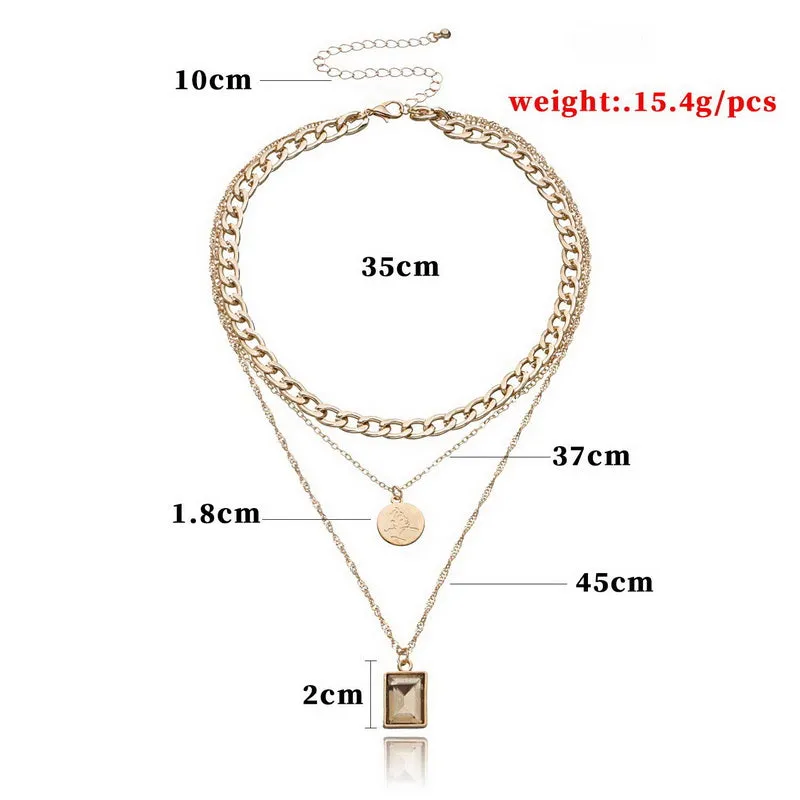Thick Chains Round Square Necklace