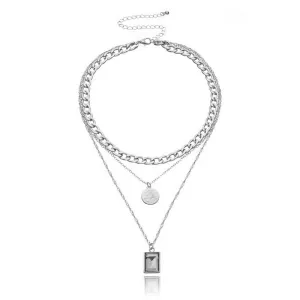 Thick Chains Round Square Necklace