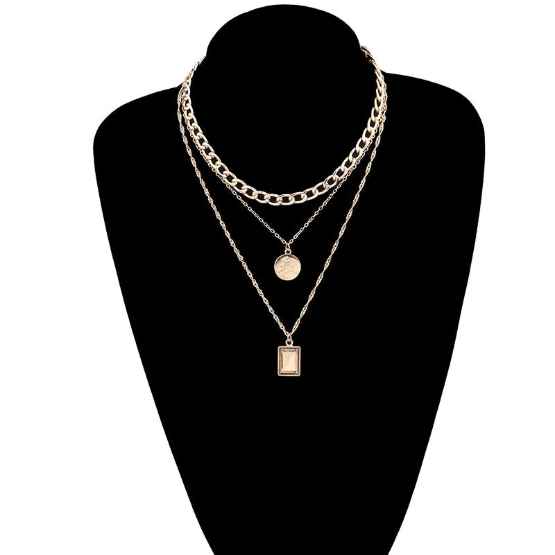 Thick Chains Round Square Necklace