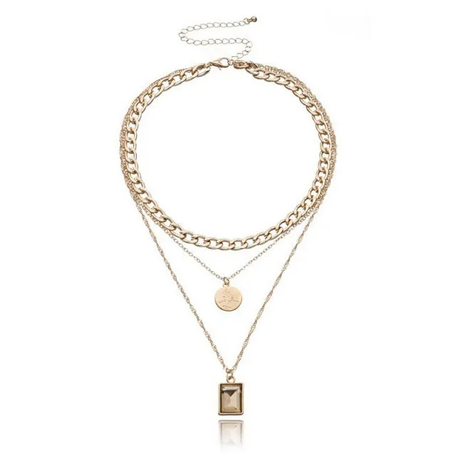Thick Chains Round Square Necklace