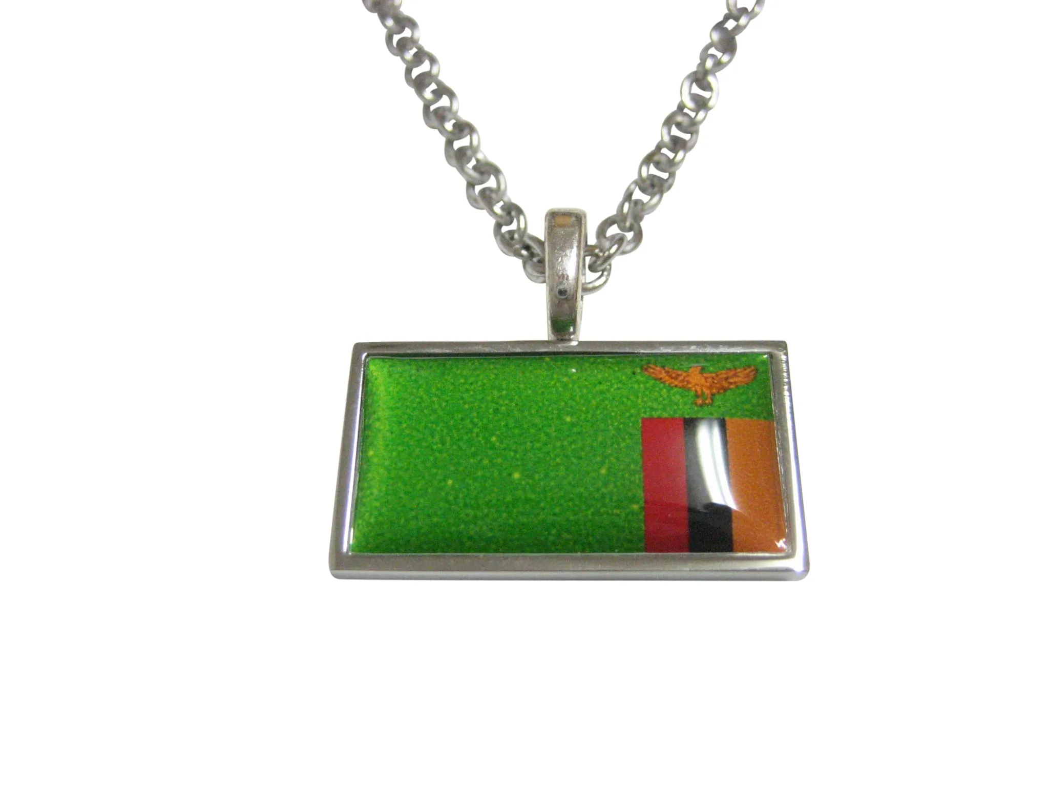 Thin Bordered Zambia Flag Pendant Necklace