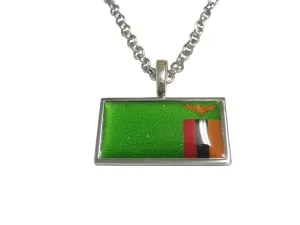 Thin Bordered Zambia Flag Pendant Necklace