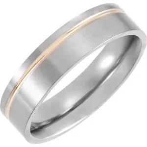 Titanium & 18K Rose Gold PVD 6 mm Grooved Band Size 9