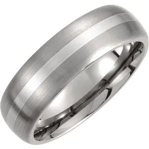 Titanium & Sterling Silver Inlay 7 mm Satin Finish Domed Band Size 11