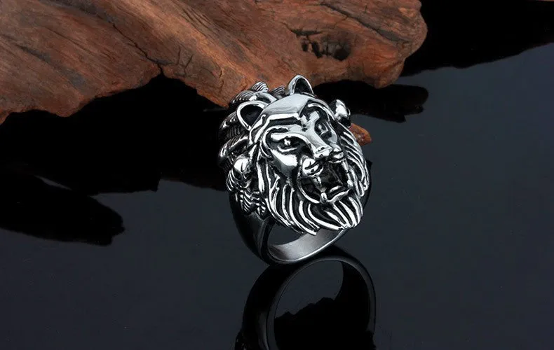 Titanium Steel Lion Head Rings For Men Allergy Free Punk Rock Jewelry Non-Mainstream Cool Mens Rings Party Accessory Friendship